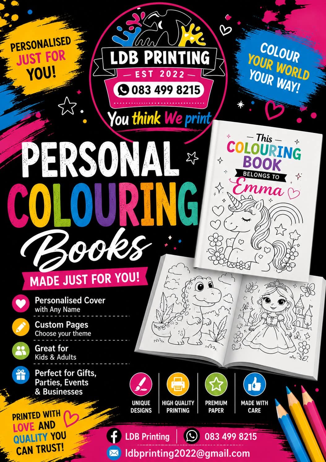 Personalised colouring books printed by LDB Printing